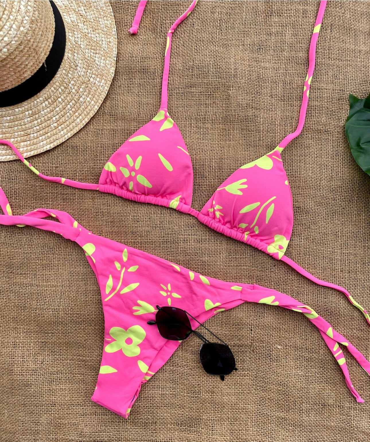 Floral Pink & Yellow Bikini Set  90% Polyester/ 10% Spandex
