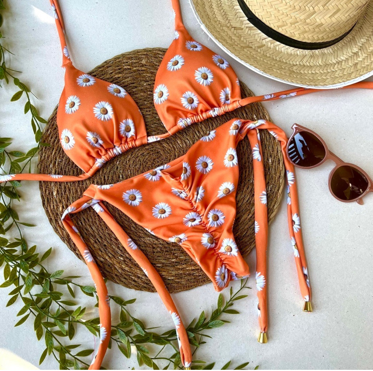Daisy Flower Triangle Bikini Set – Light, Stretchy & Perfect for Summer