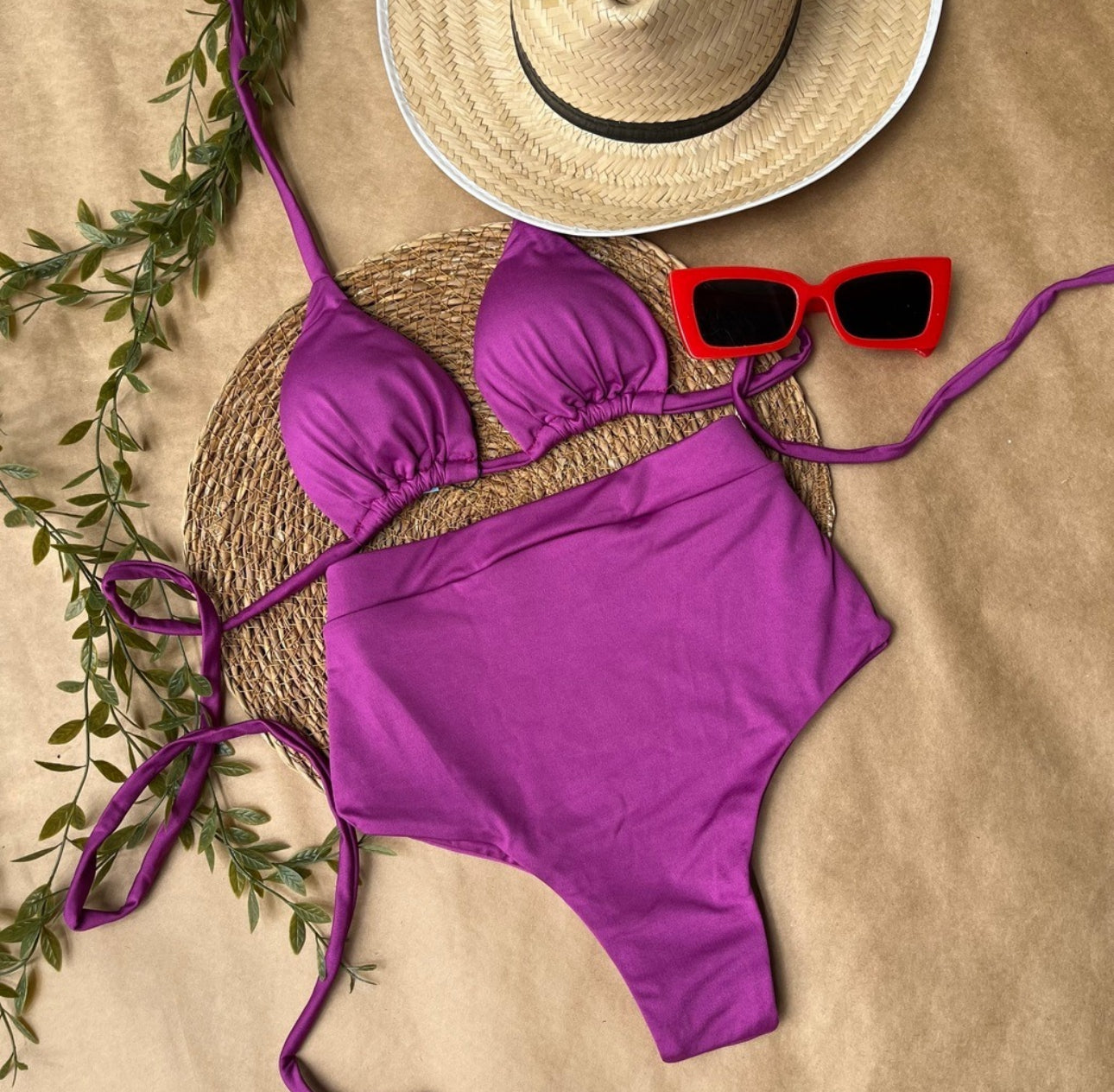 Triangle Bikini Set with High-Waisted Bottom – Flattering Fit & All-Day Comfort