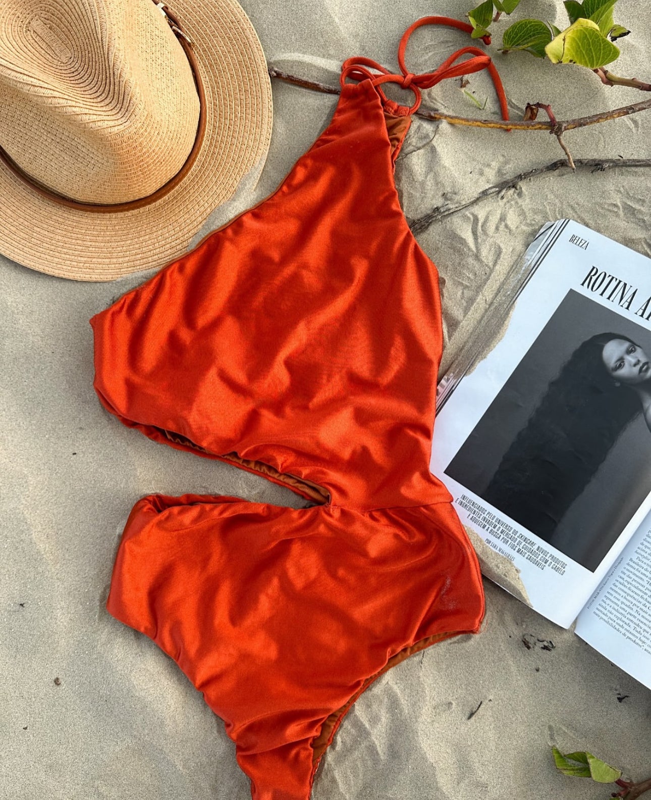 One Shoulder Swimsuit Terracotta 83% Polyester, 17% Spandex
