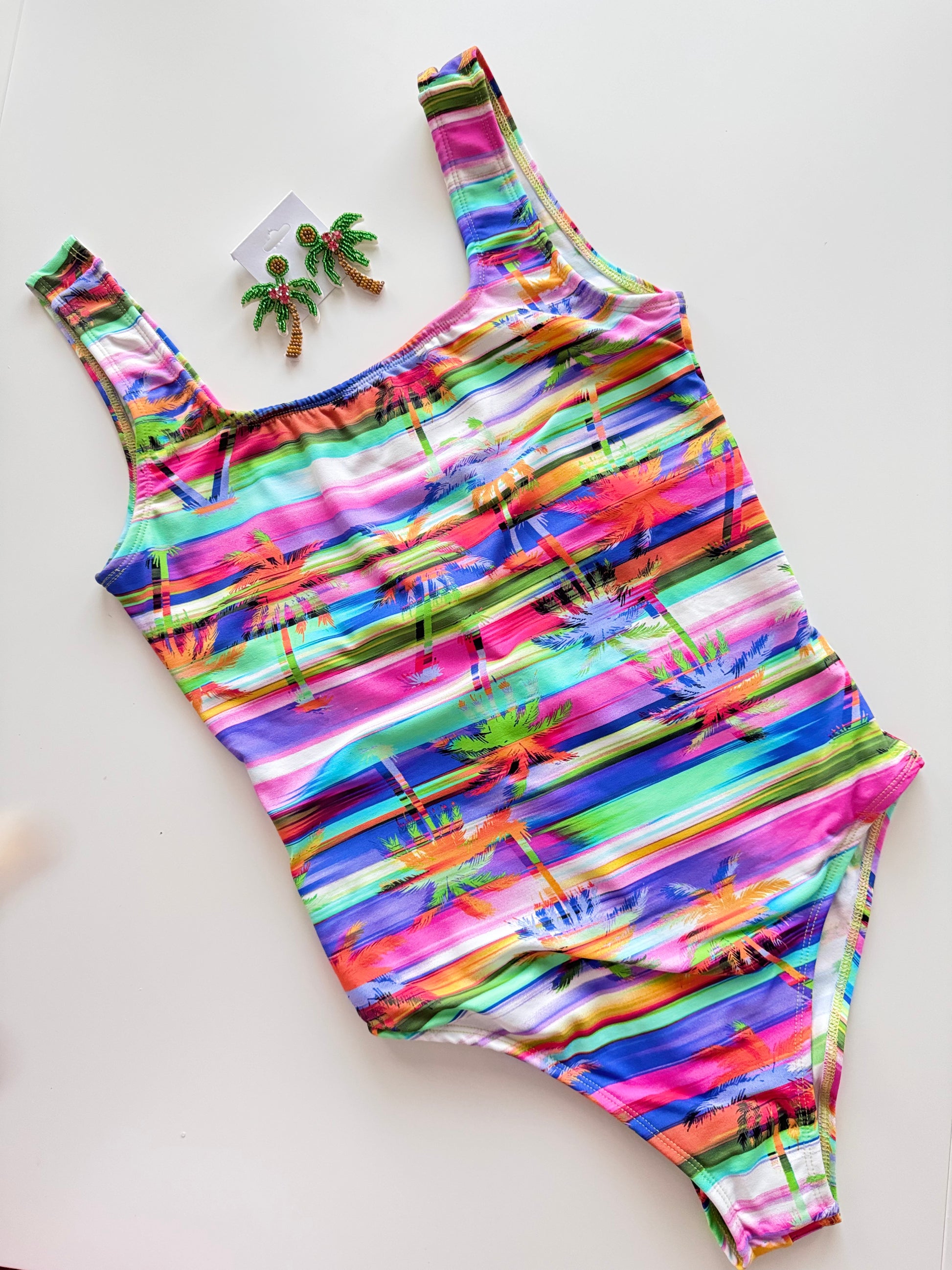 Agatha Swimsuit W/ Colorful Palm Trees Print 90% Polyester/10% Spandex