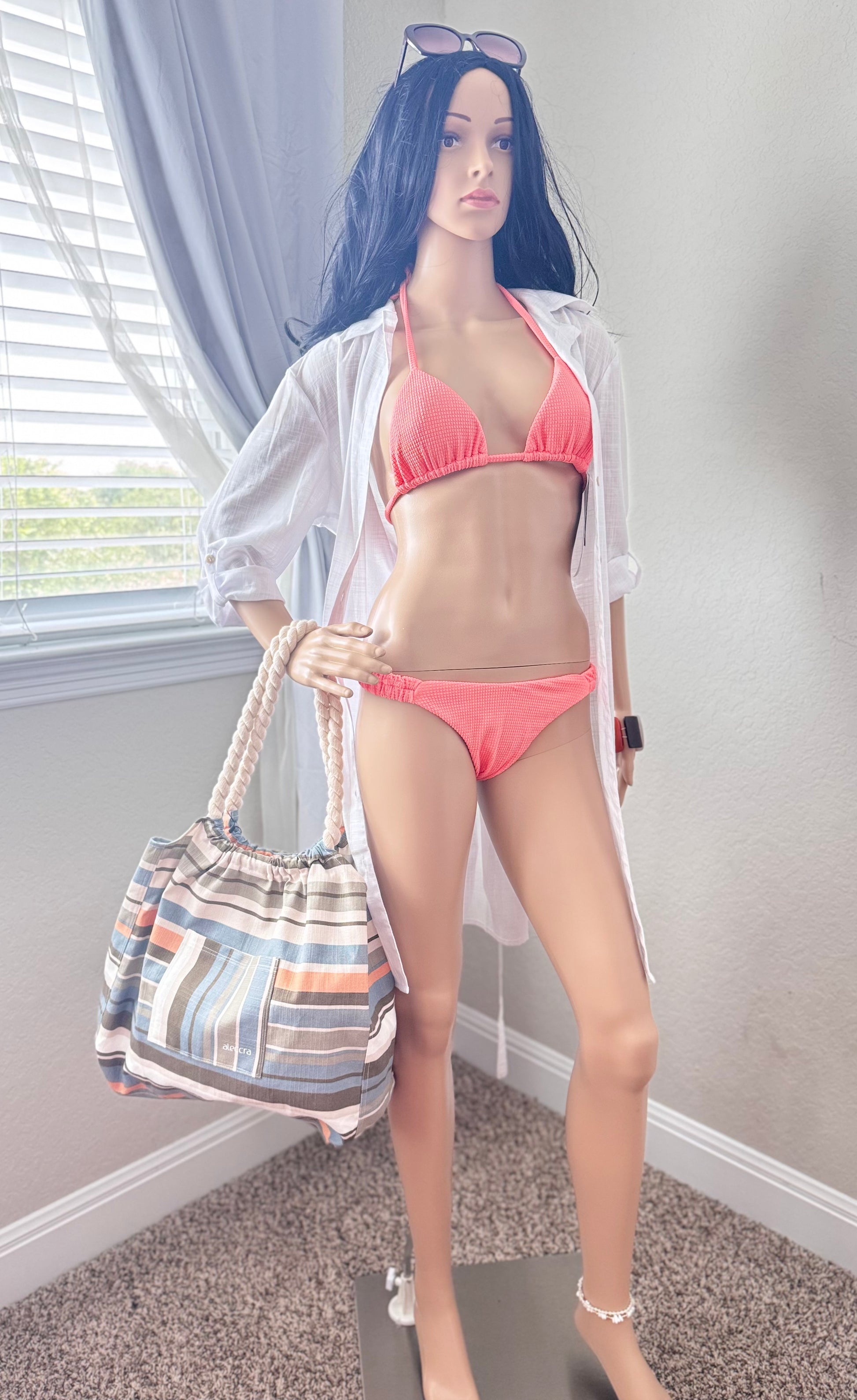 Beach Canvas Bag Waterproof , Salmon strips ,72% cotton 28% polyester