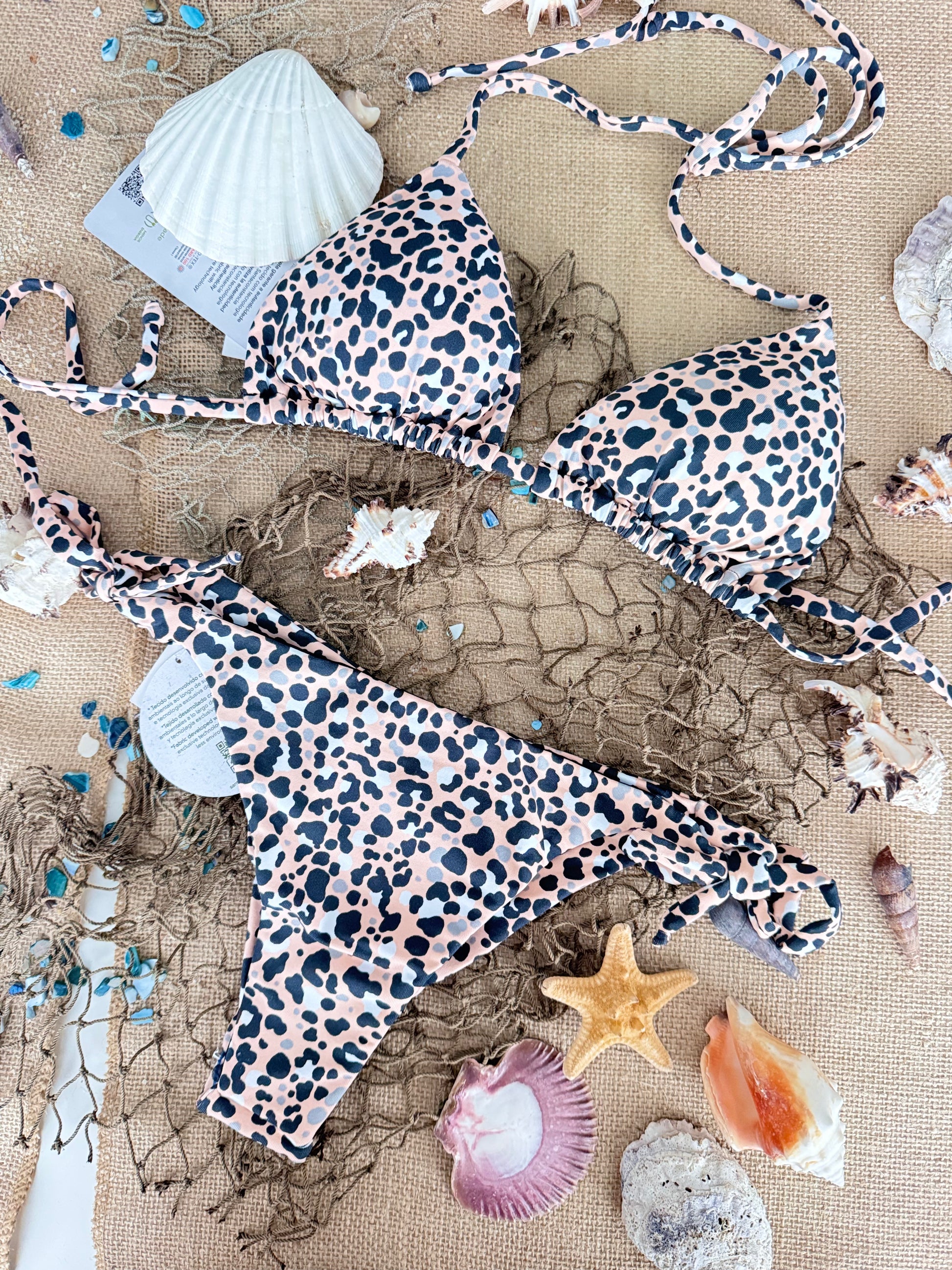 Rose Leopard Print Crunch Bikini Set 90% Polyester/10% Spandex