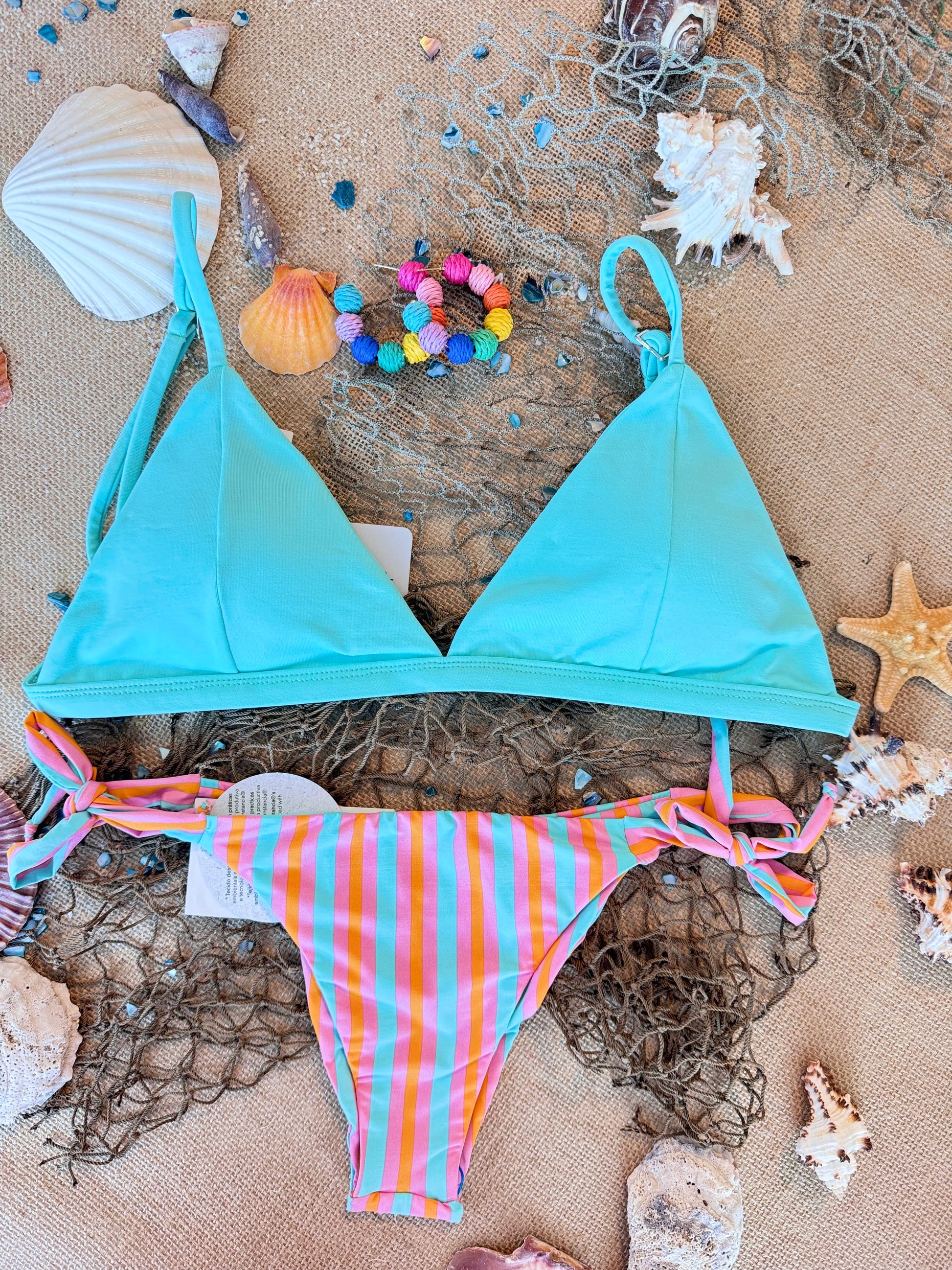 Aqua Green Plunge Bikini Set – Bold Stripes, Confident Fit & Summer Style