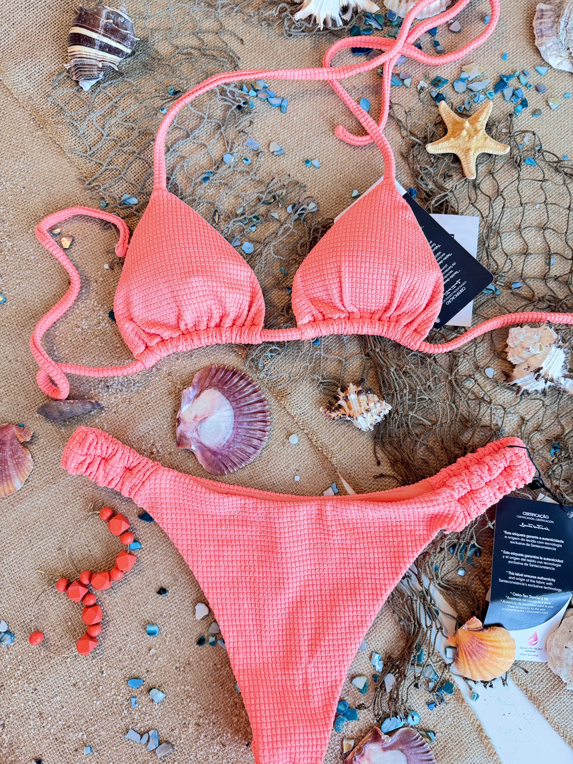 Texture Knit, Salmon Crunch Bikini Set,FSP UV50+, 94% Polyester & 6%Spandex