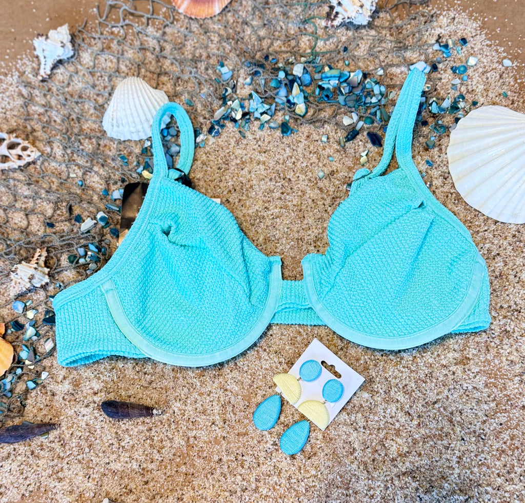 Textured Turquoise Bikini Set – Stylish Knit Swimwear for Women