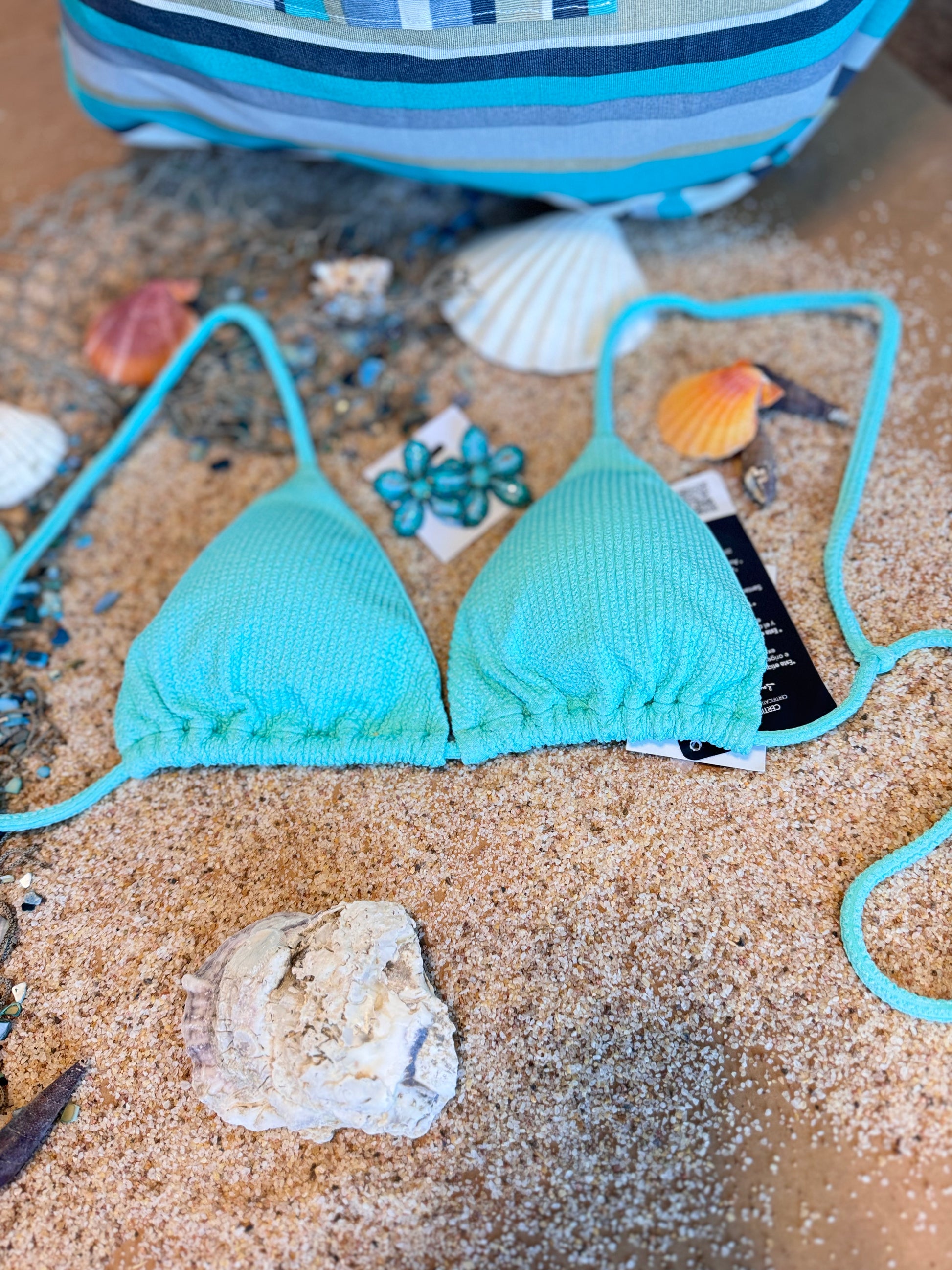 Textured Turquoise Crunch Bikini Top,90%Polyester & 10%spandex