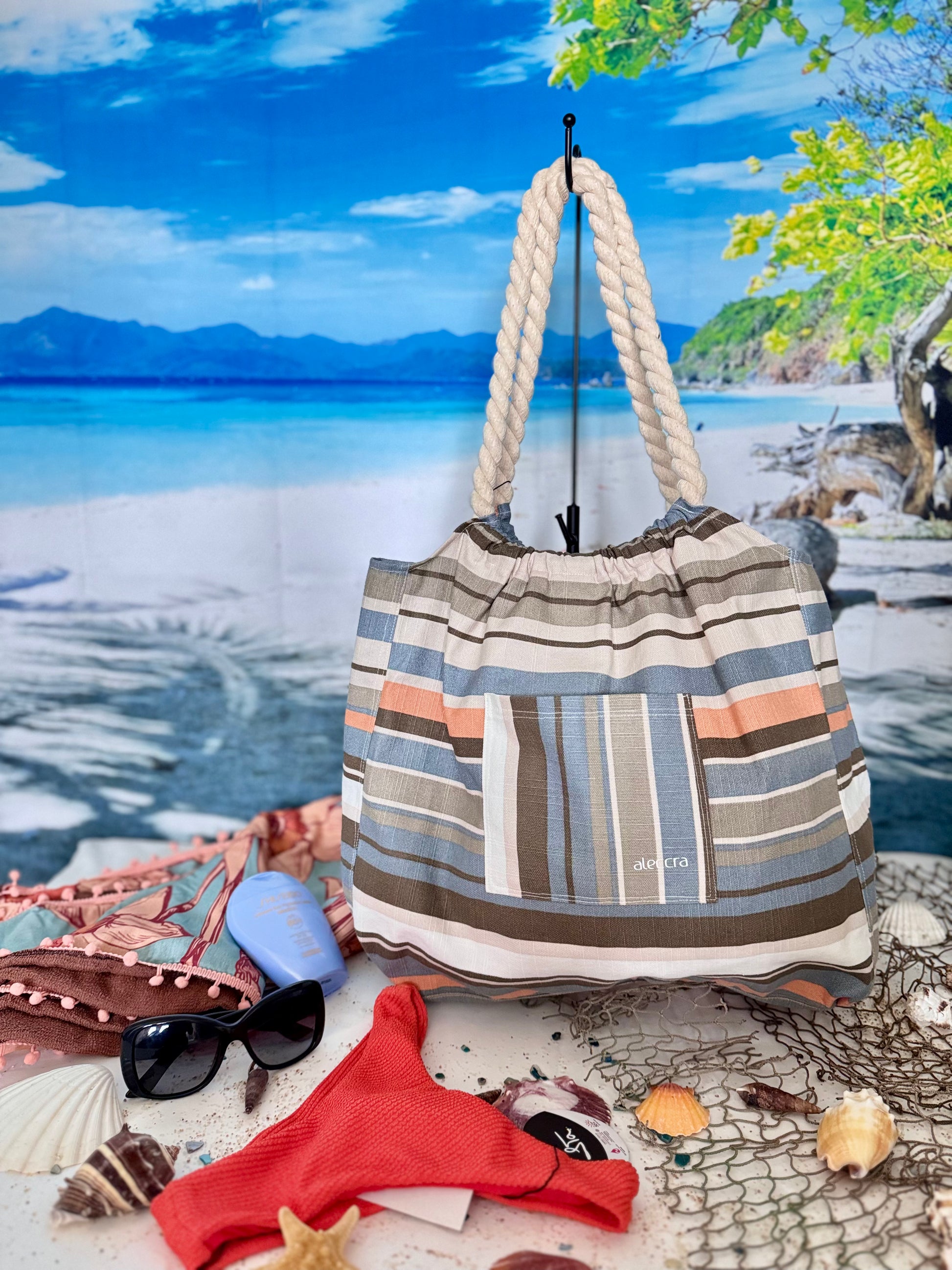 Beach Canvas Bag Waterproof , Salmon strips ,72% cotton 28% polyester