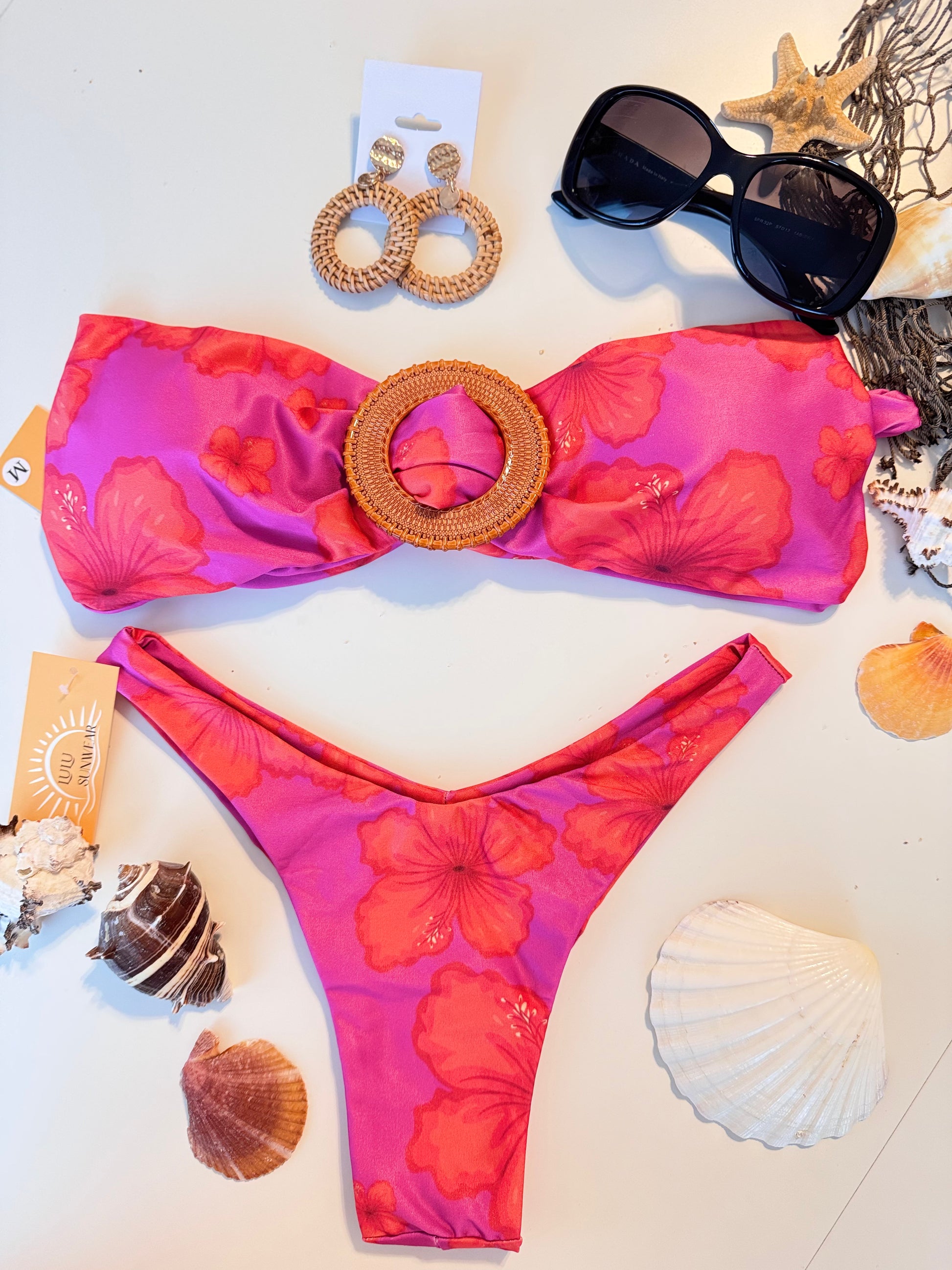 Orange & Pink Floral Bikini Set with Bow – Bright, Playful & Summer-Ready