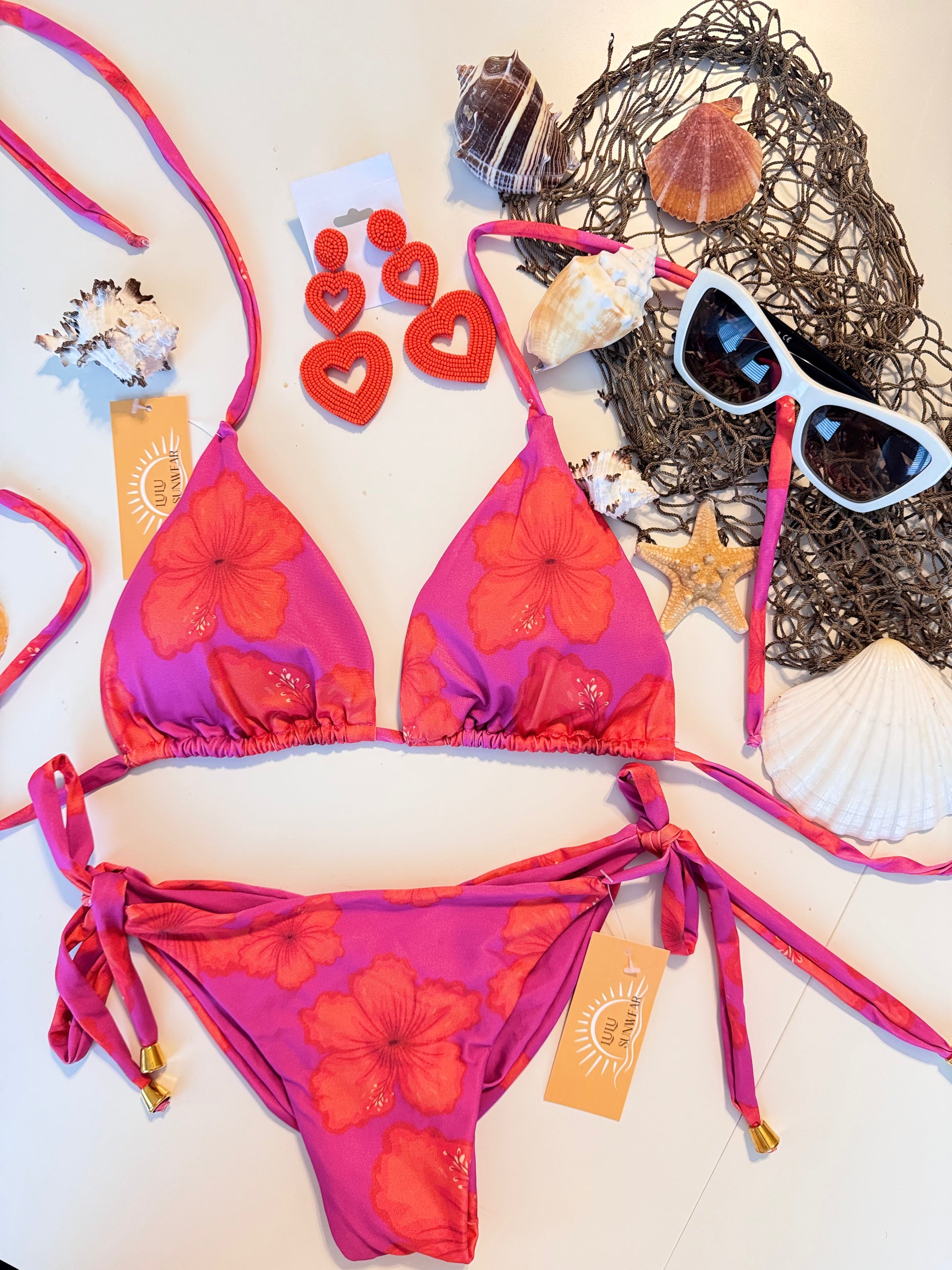 Orange & Pink Floral Bikini Set with Bow – Bright, Playful & Summer-Ready