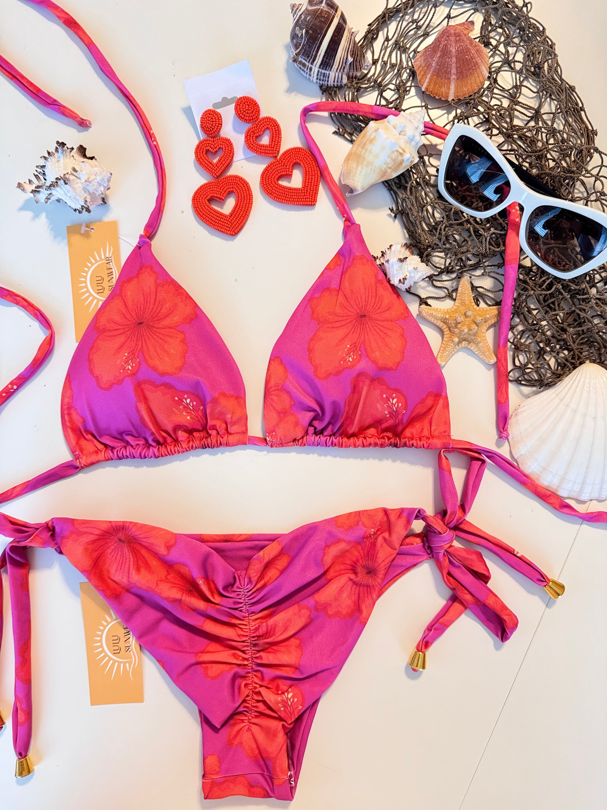 Orange & Pink Floral Bikini Set with Bow – Bright, Playful & Summer-Ready
