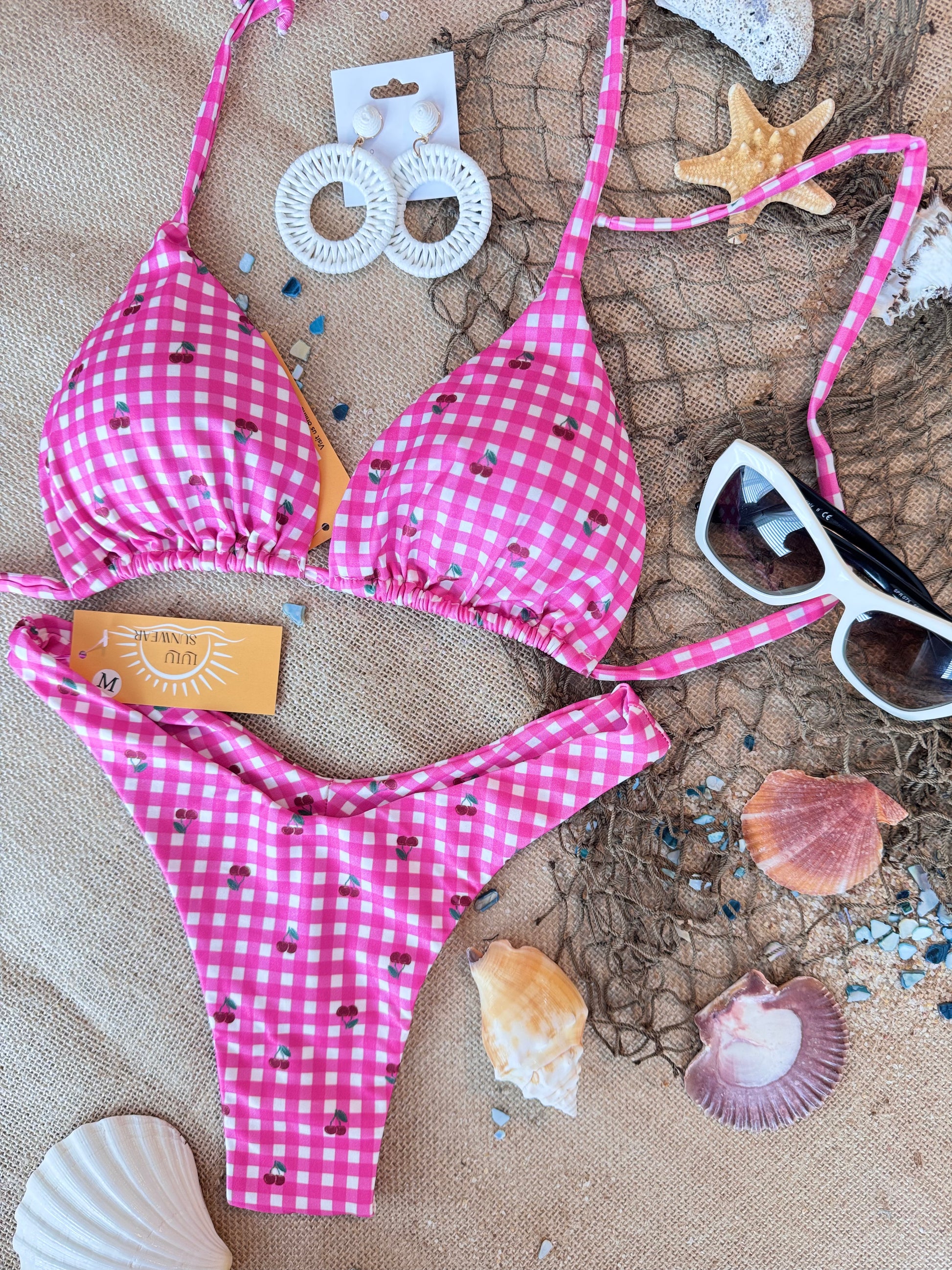 Pink Gingham Cherry Print Bikini Set – Sweet, Stylish & Summer-Ready