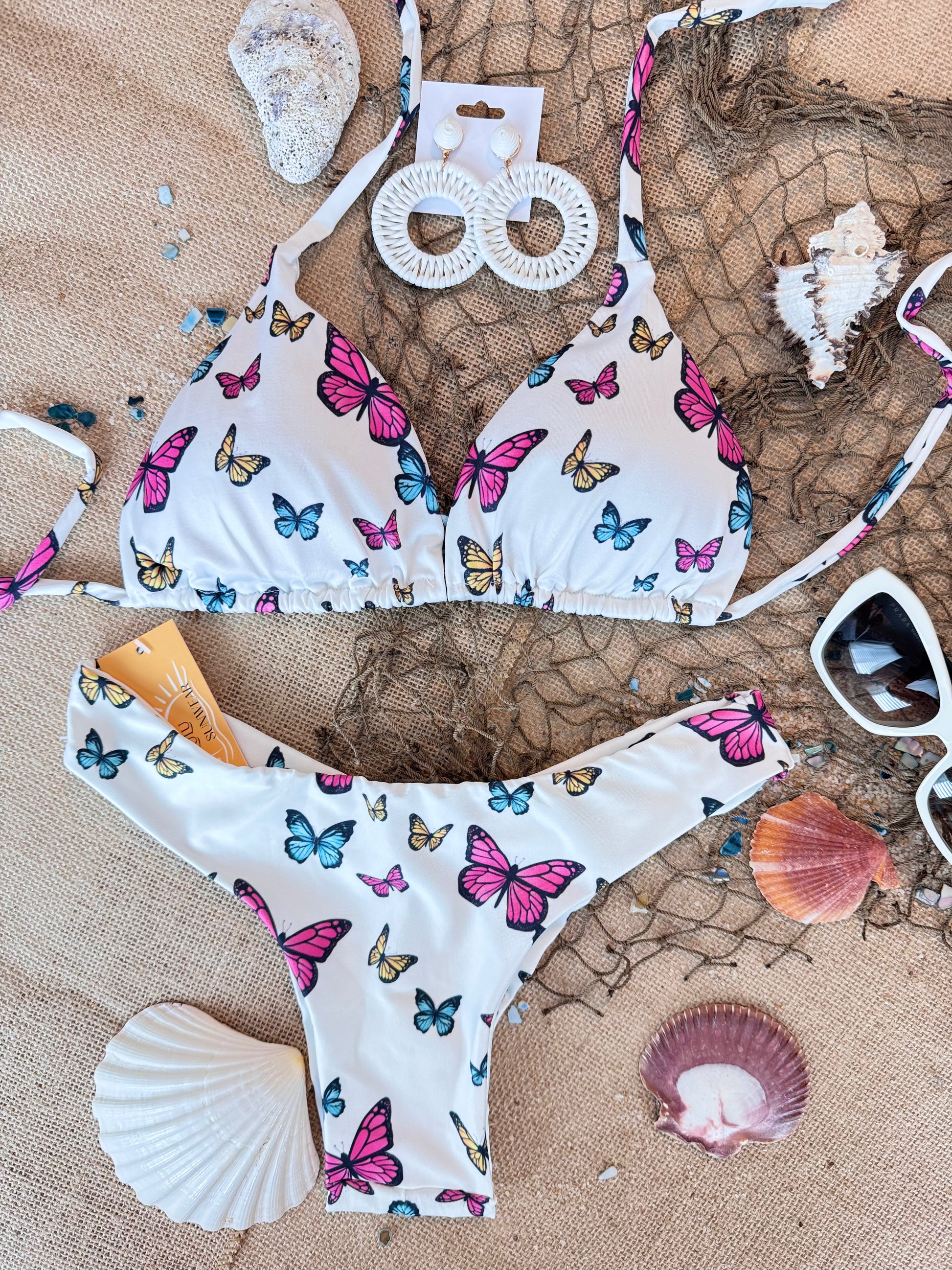 Butterfly Print Triangle Bikini Set – Playful, Stylish & Summer-Ready