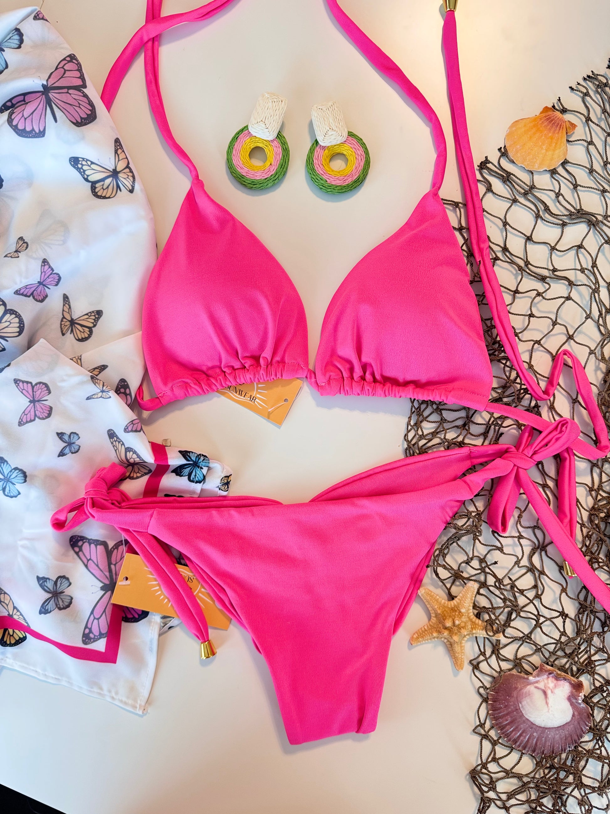 Vibrant Pink Triangle Bikini Set – Chic, Supportive & Summer-Ready