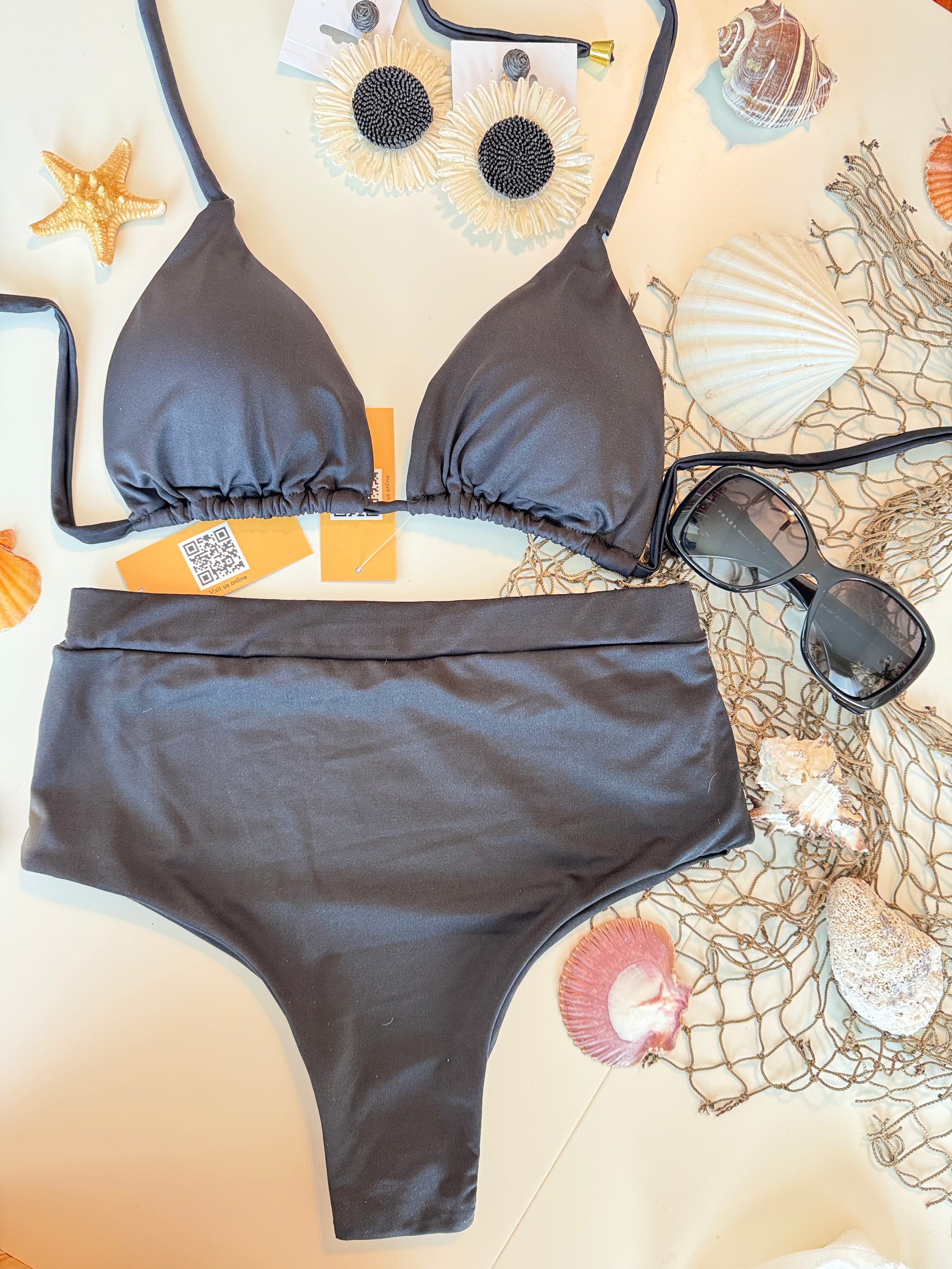 Triangle Bikini Set with High-Waisted Bottom – Supportive Fit, Stylish Coverage