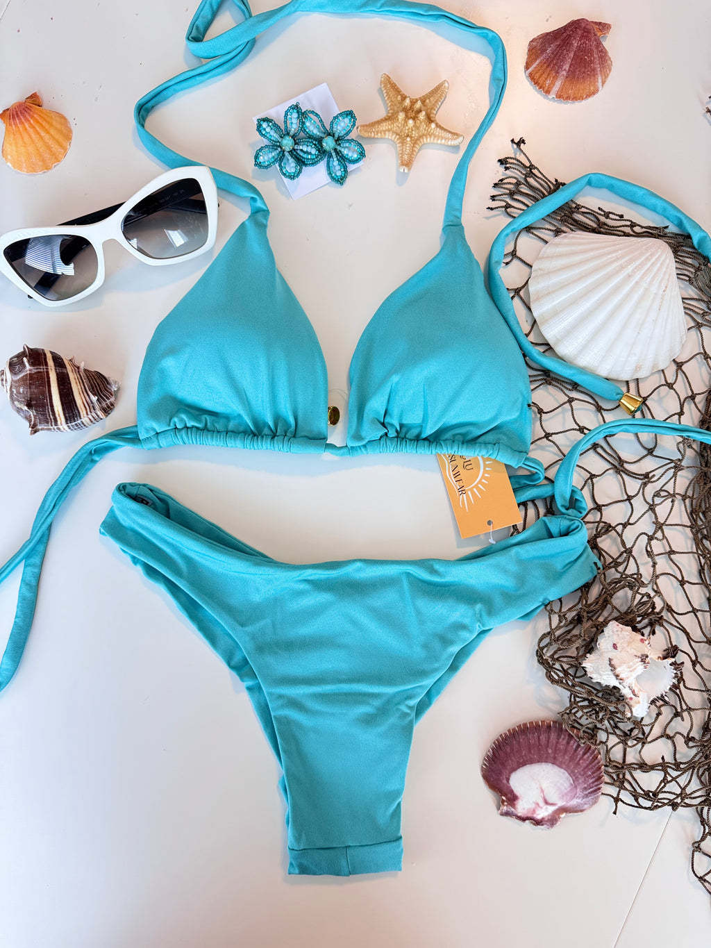 Turn Heads in This Turquoise Triangle Bikini Set