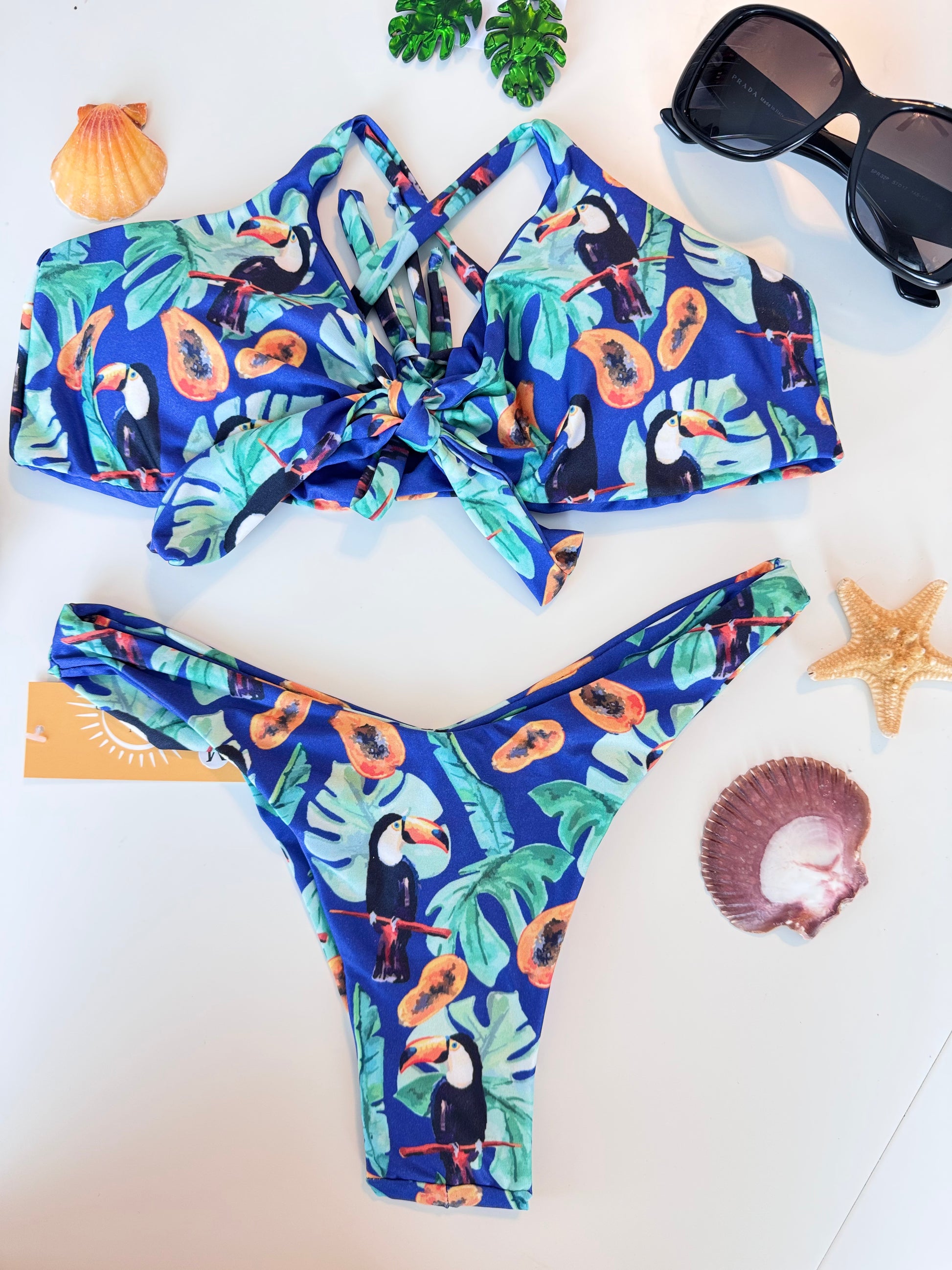 Tropical Toucans & Papaya Bikini Set – Bright, Stretchy & Comfortable