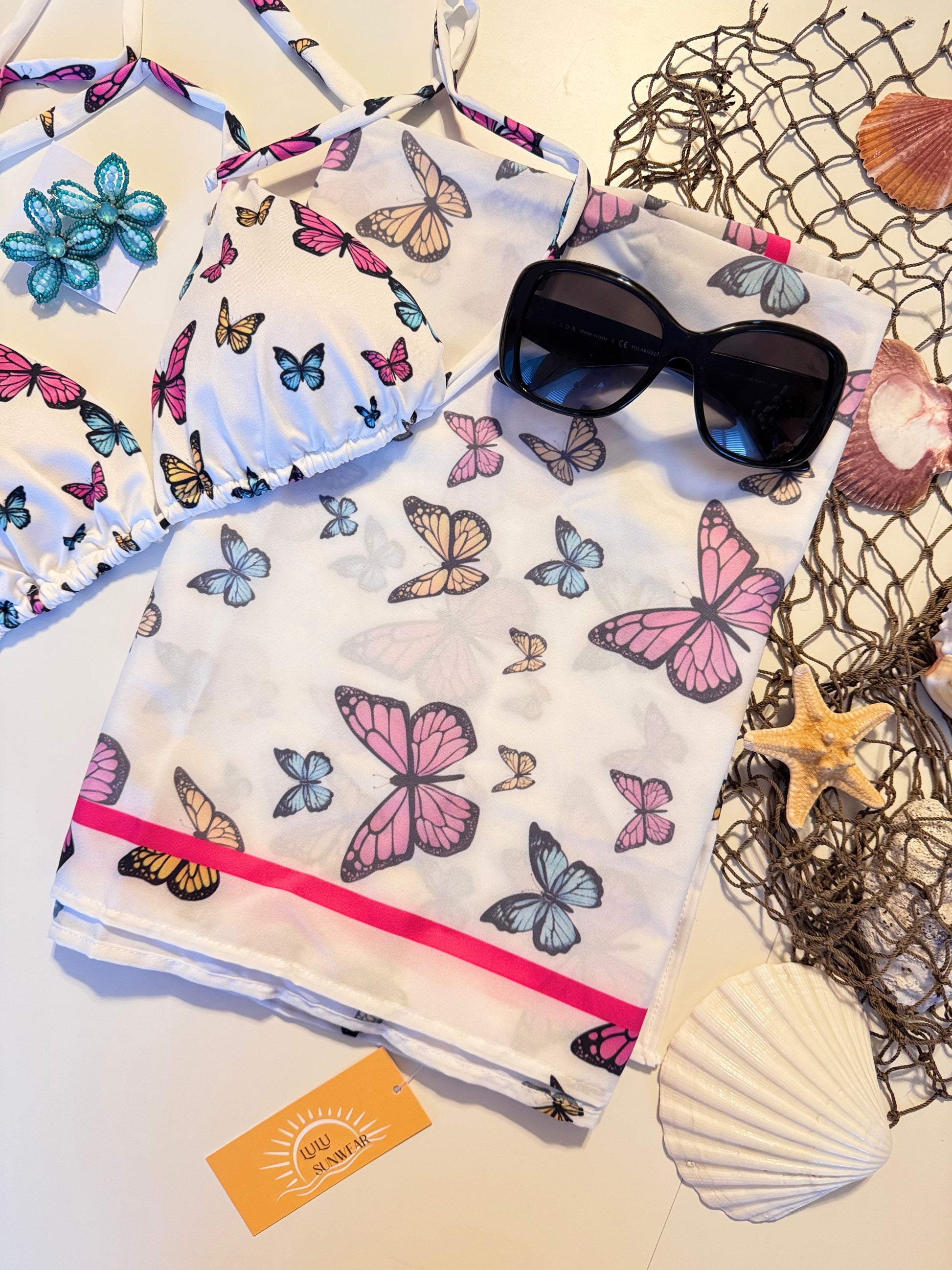 Butterfly Print Satin Beach Wrap – 50” x 38”