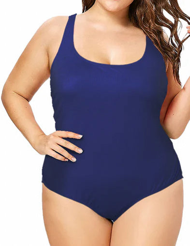 Plus Size Ribbed One-Piece Swimsuit – Full Coverage, Scoop Neck & Built-In Suppor