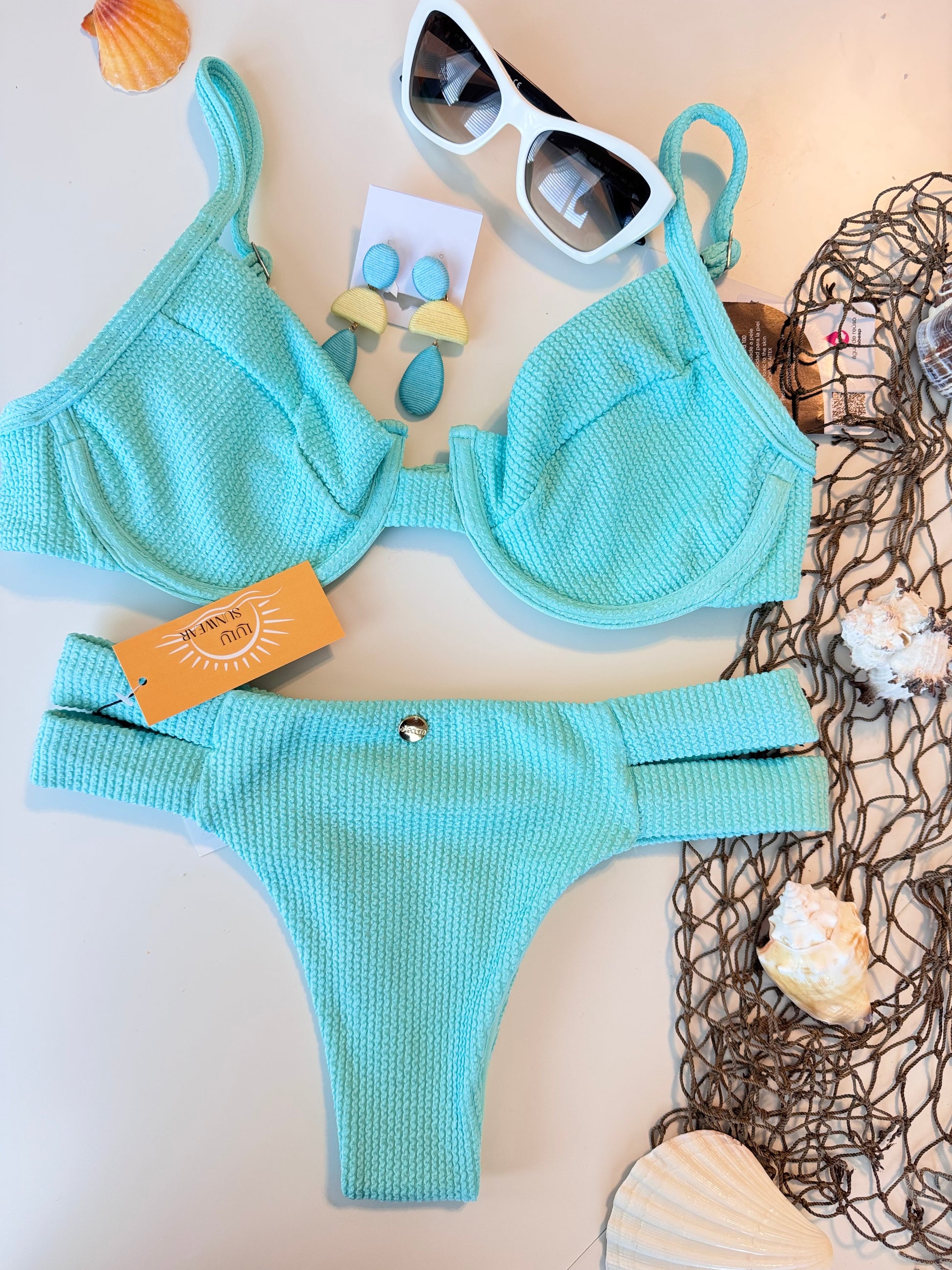 Textured Turquoise Bikini Set – Stylish Knit Swimwear for Women