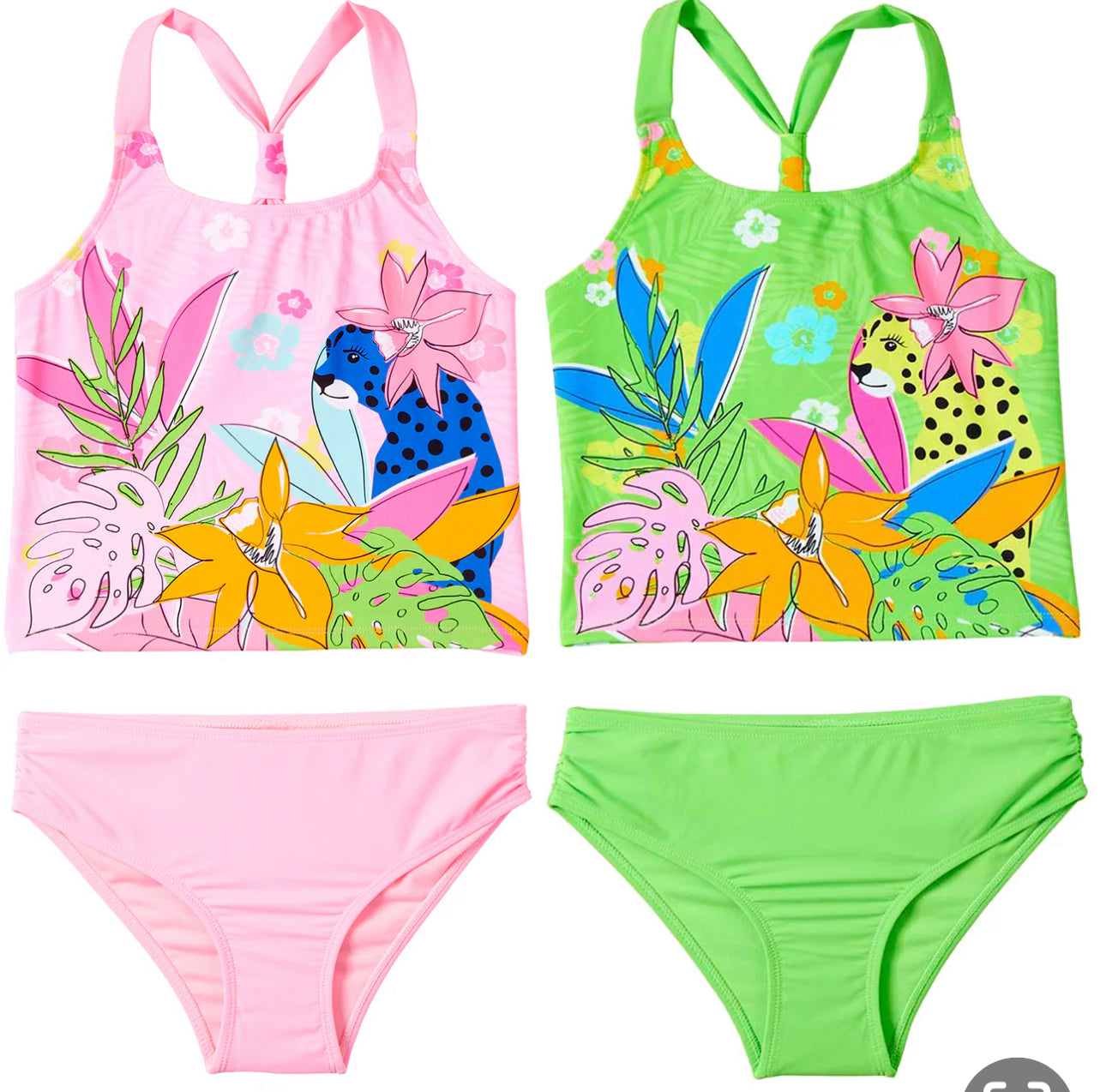 TROPICAL PRINT TANKINI NEON GREEN