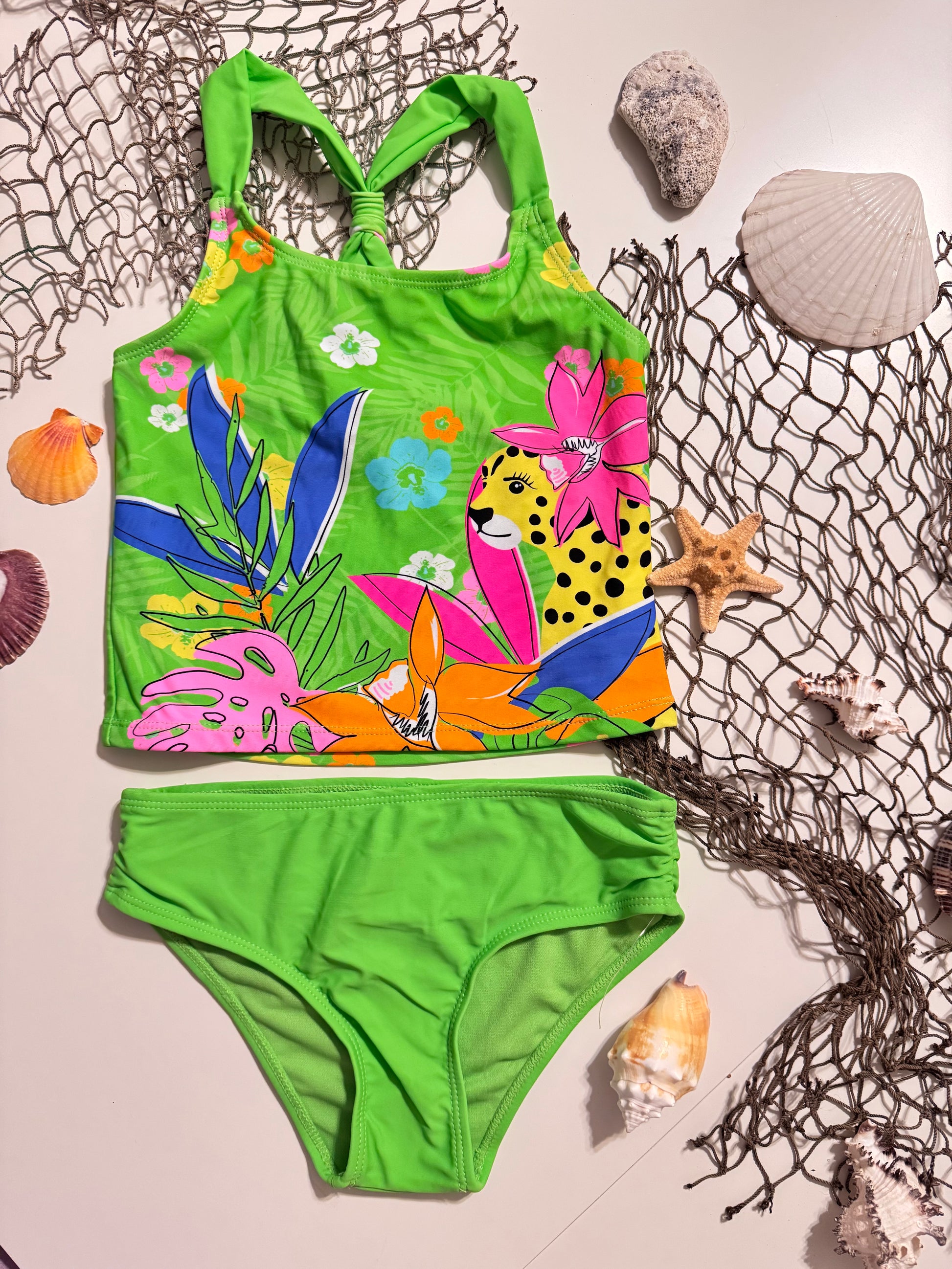 TROPICAL PRINT TANKINI NEON GREEN
