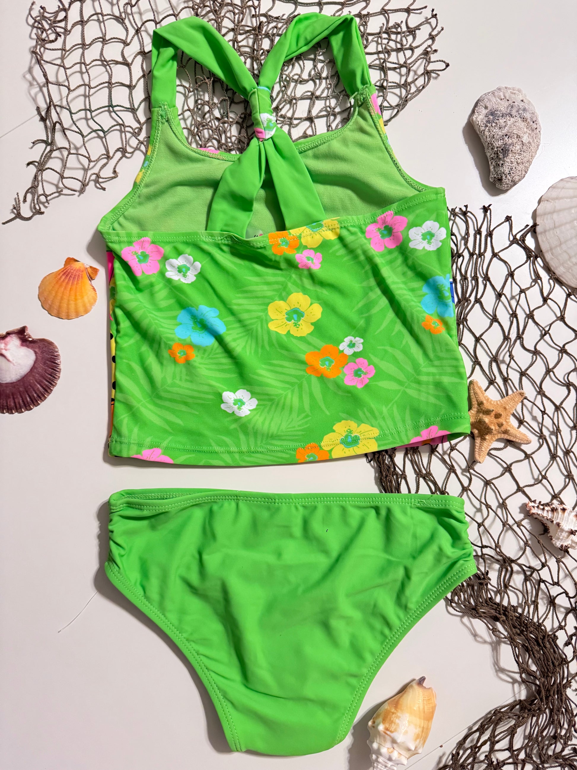 TROPICAL PRINT TANKINI NEON GREEN