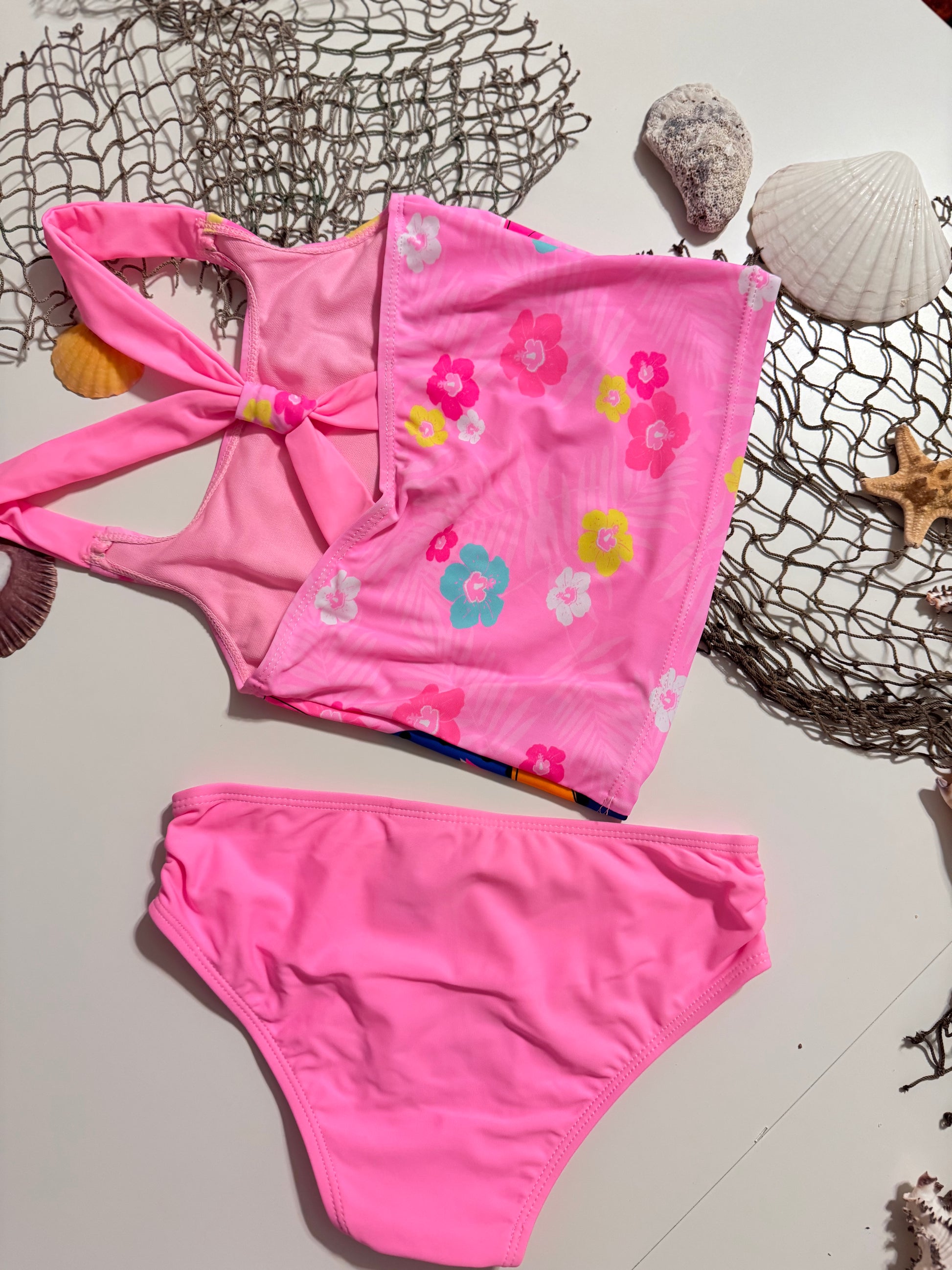 GIRL’S TROPICAL PRINT TANKINI PINK COLOR