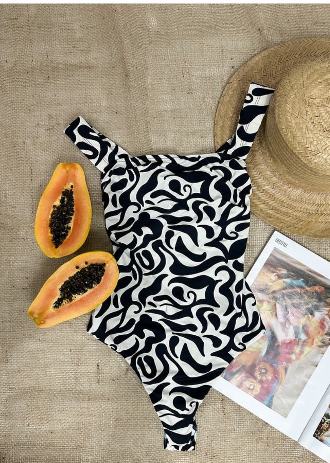 X Back Swimsuit - Classic Print Black & White 90% Polyester, 10% Spandex