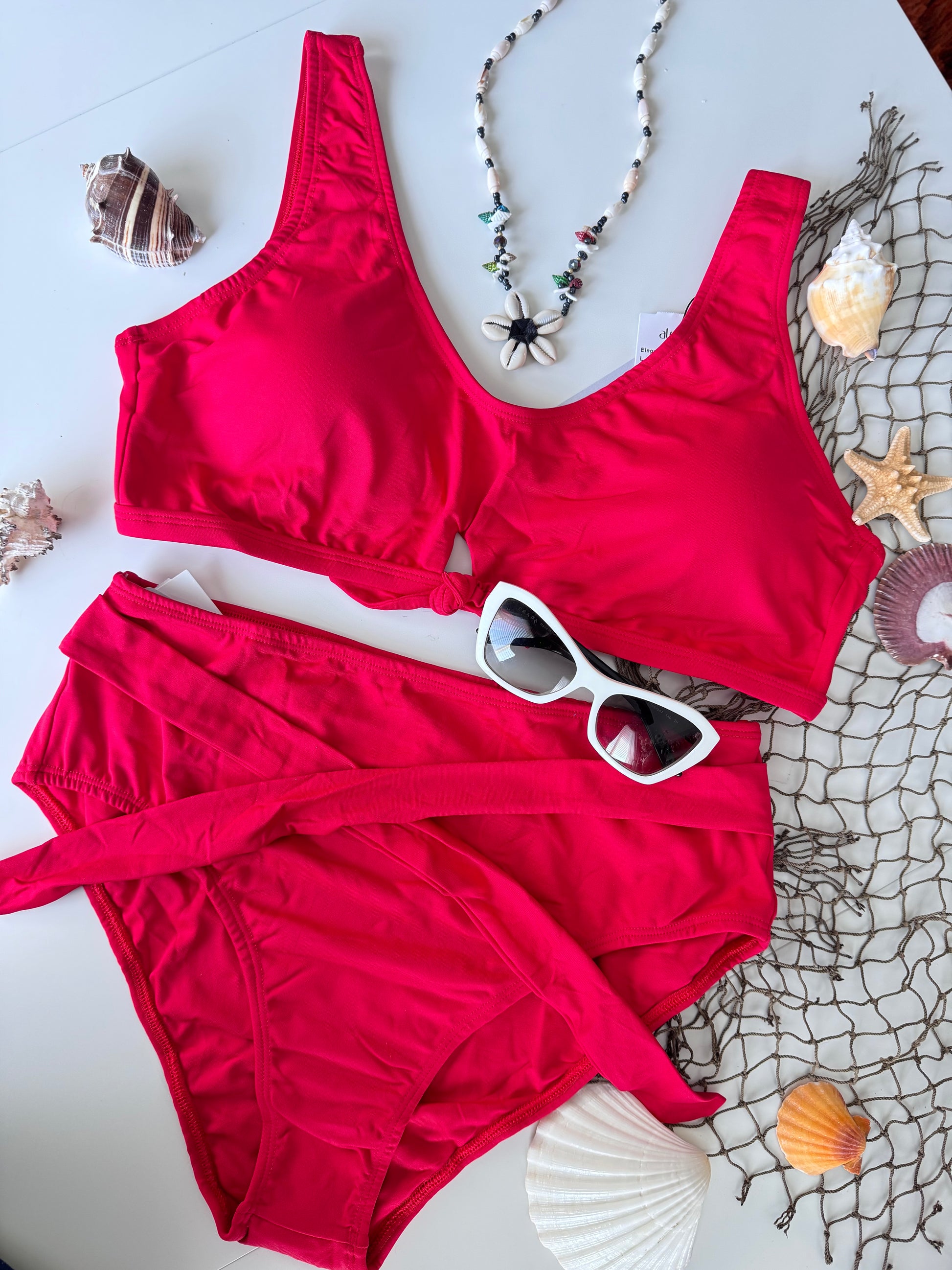 BIKINI SET HALTER TOP W/ HIGHT-WAISTED BOTTOM RED COLOR