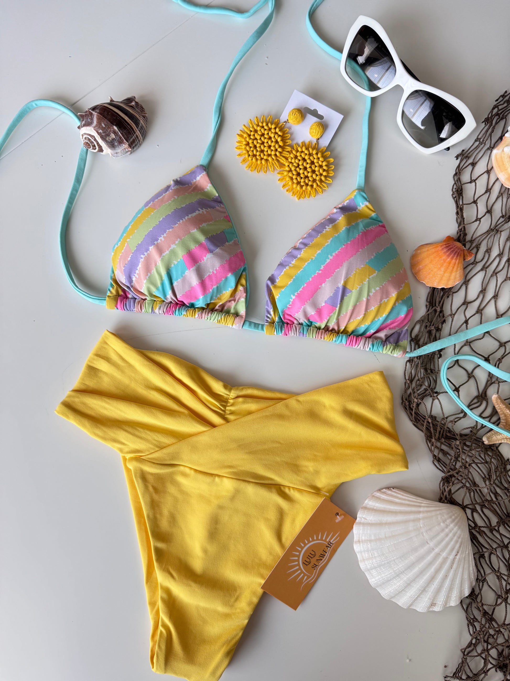 BIKINI SET MULT COLOR W/ YELLOW BOTTOM