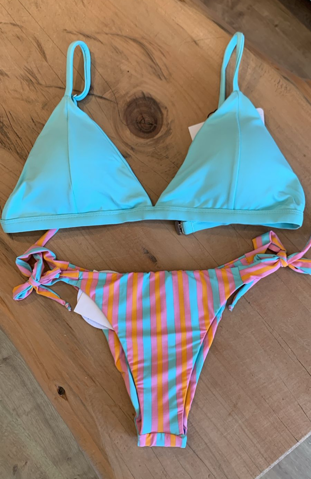 Aqua Green Plunge Bikini Set – Bold Stripes, Confident Fit & Summer Style