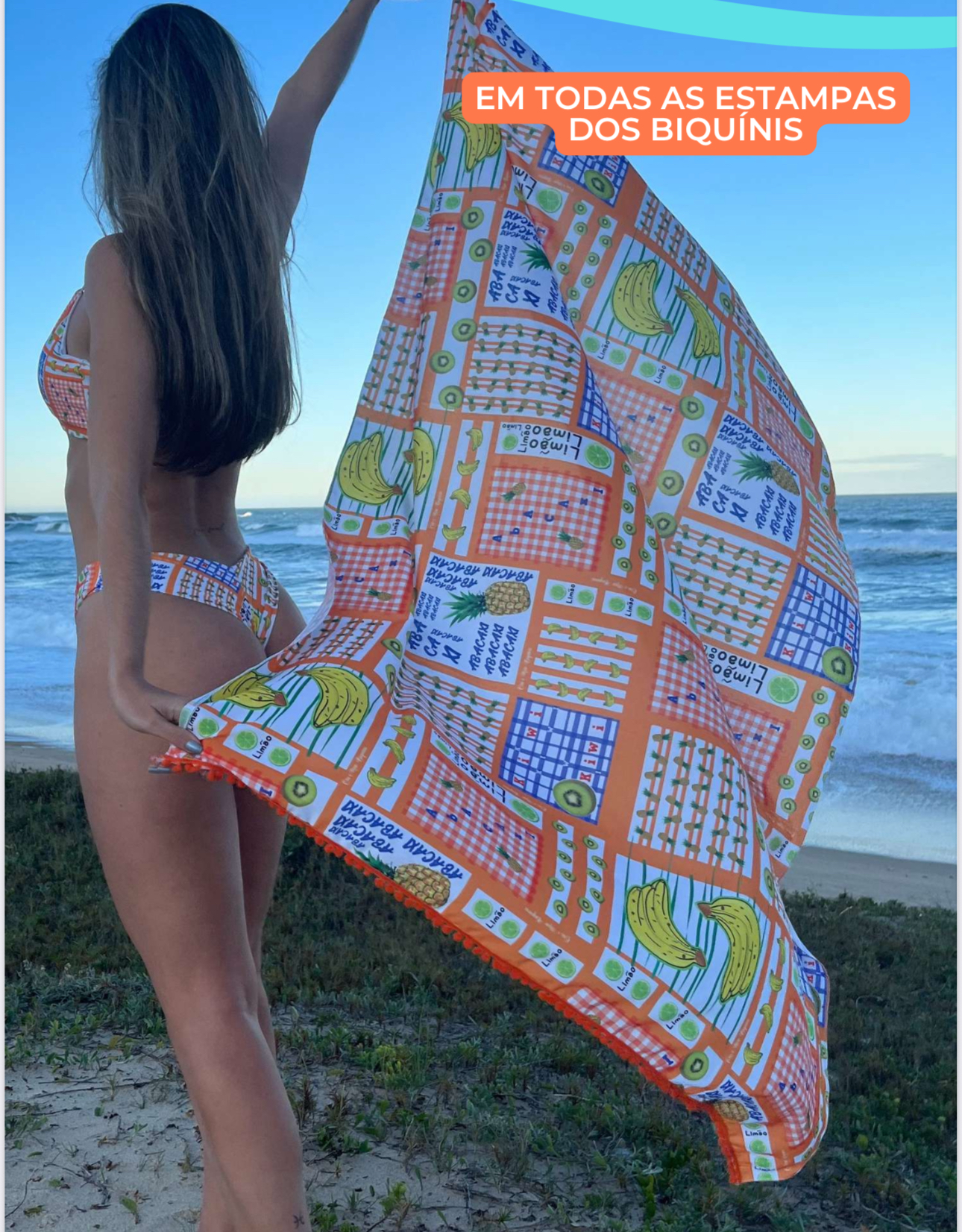 Tropical Fruit Print Satin Beach Wrap – 50” x 38”